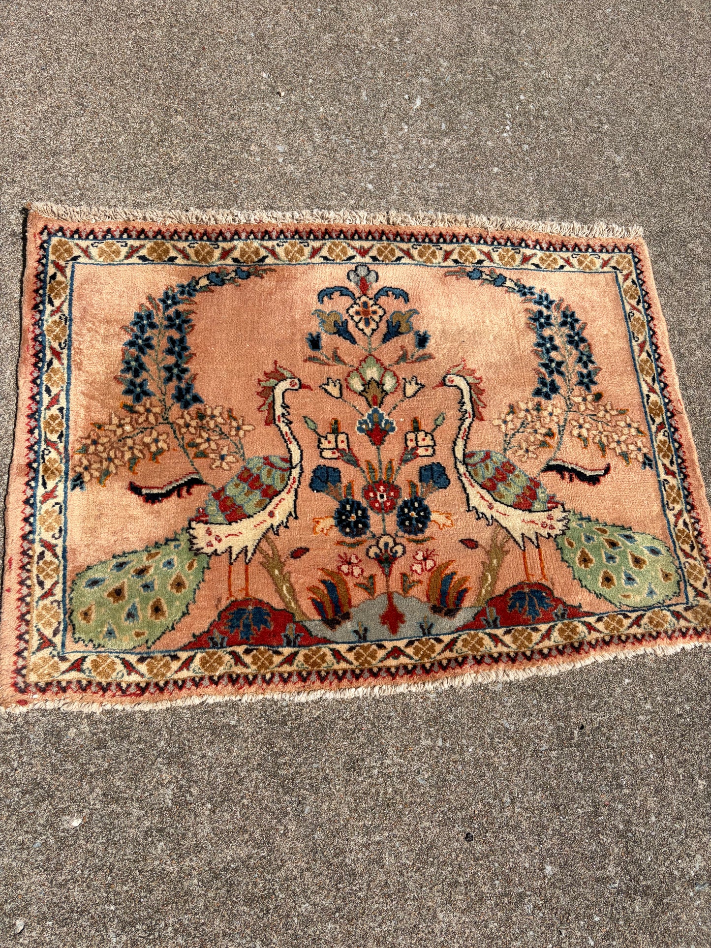 Vintage Pictorial of Life Rug- 2'9 x 1'11